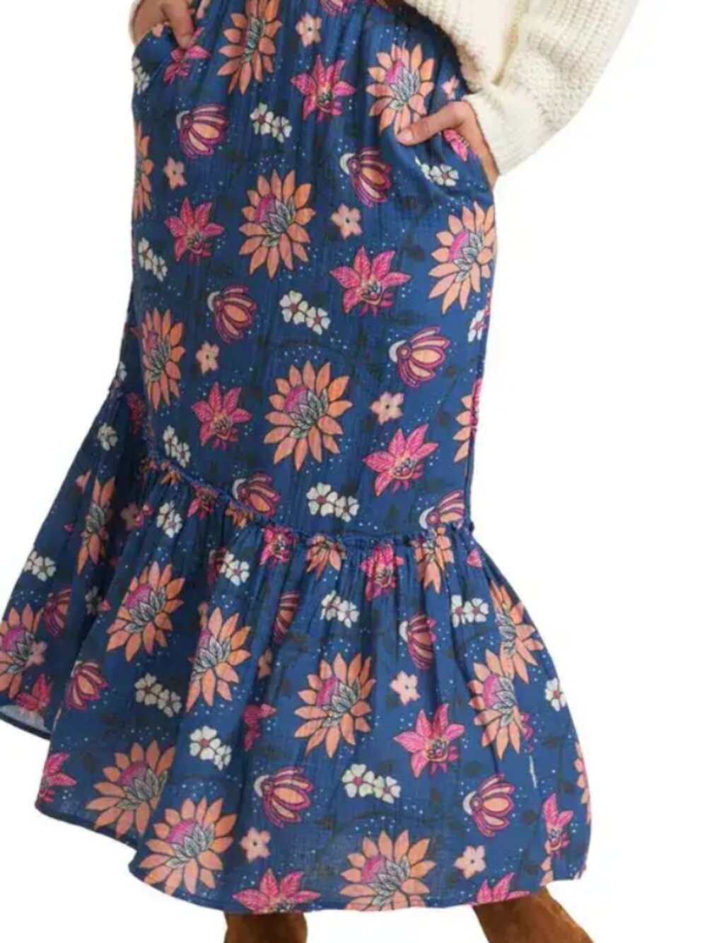 Marine Layer Corinne Doublecloth Blue Floral Skirt Size Small